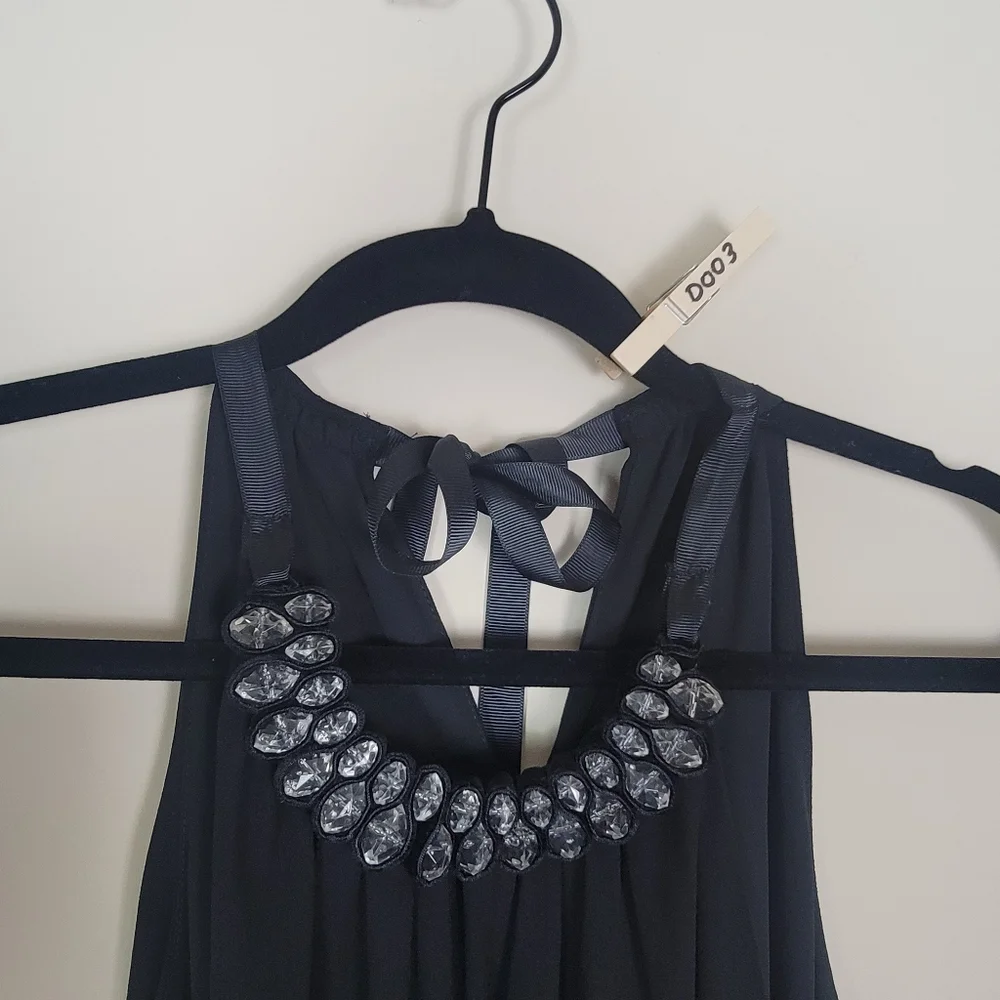 Max Studio Black Crepe Georgette Beaded‎ collar Halter Trapeze Dress XS N…